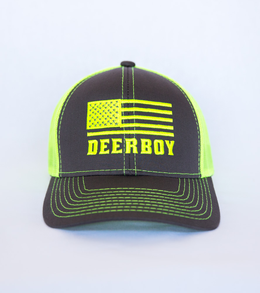 Deerboy American Flag Cap In Charcoal And Neon Yellow Front