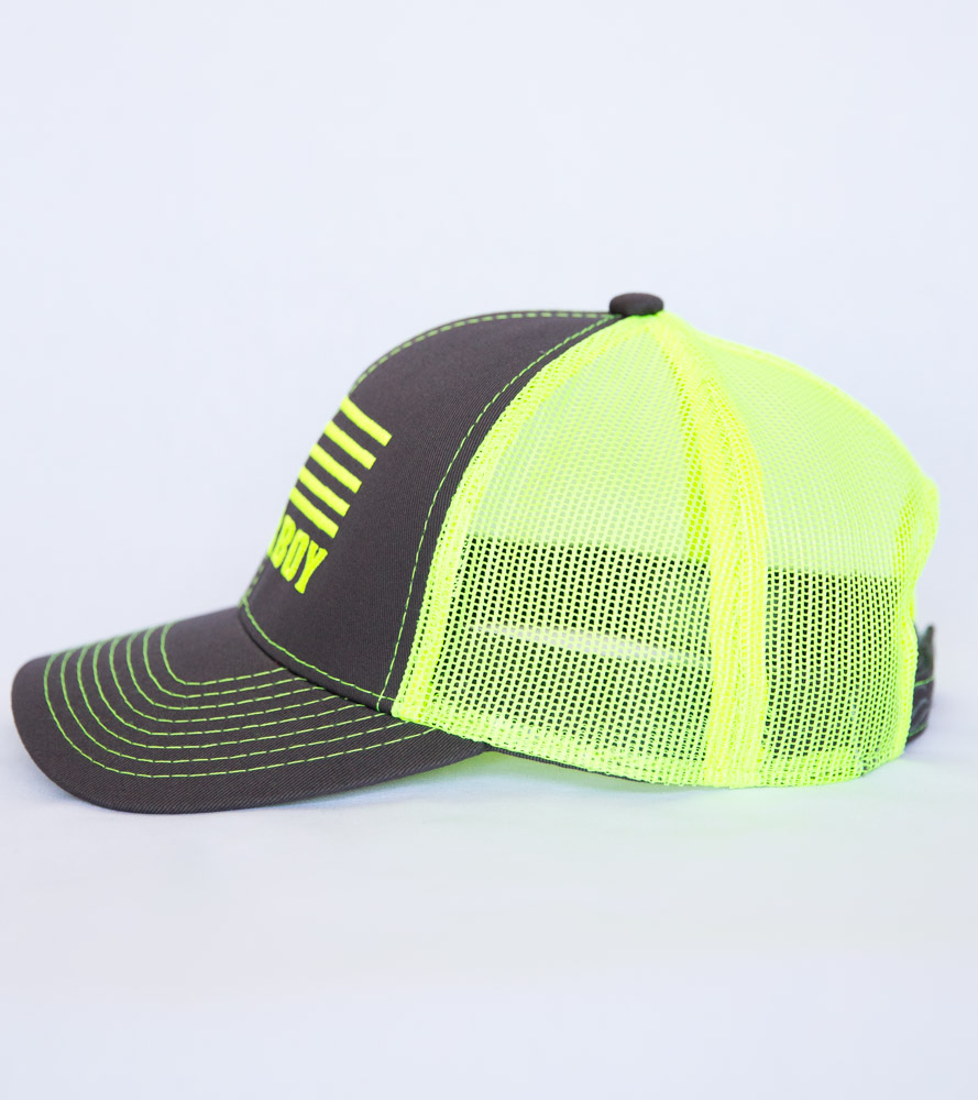 Deerboy American Flag Cap In Charcoal And Neon Yellow Side