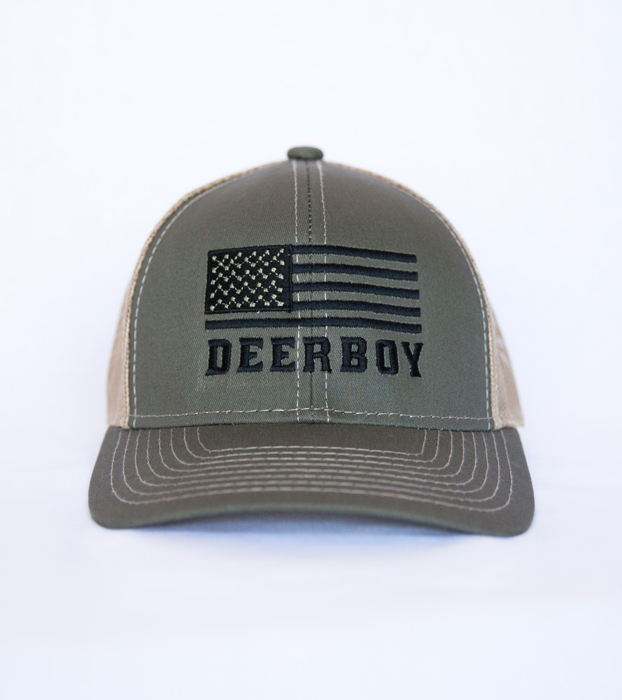 deerboy american flag cap in olive drab and khaki front