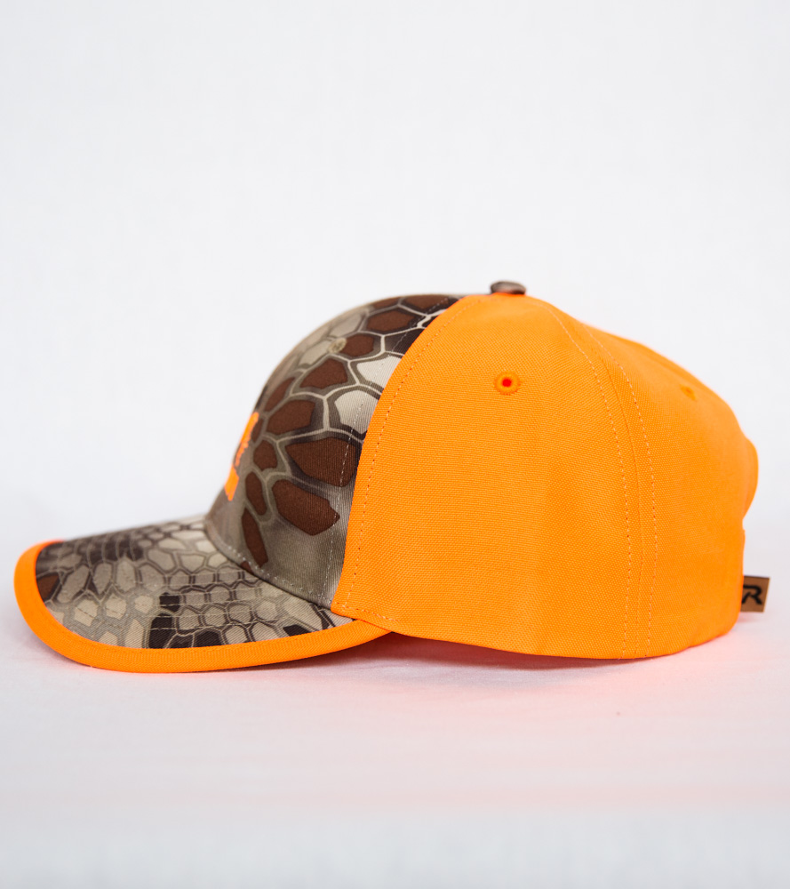Deerboy Signature Cap In Blaze Orange And Kryptek Highlander Side