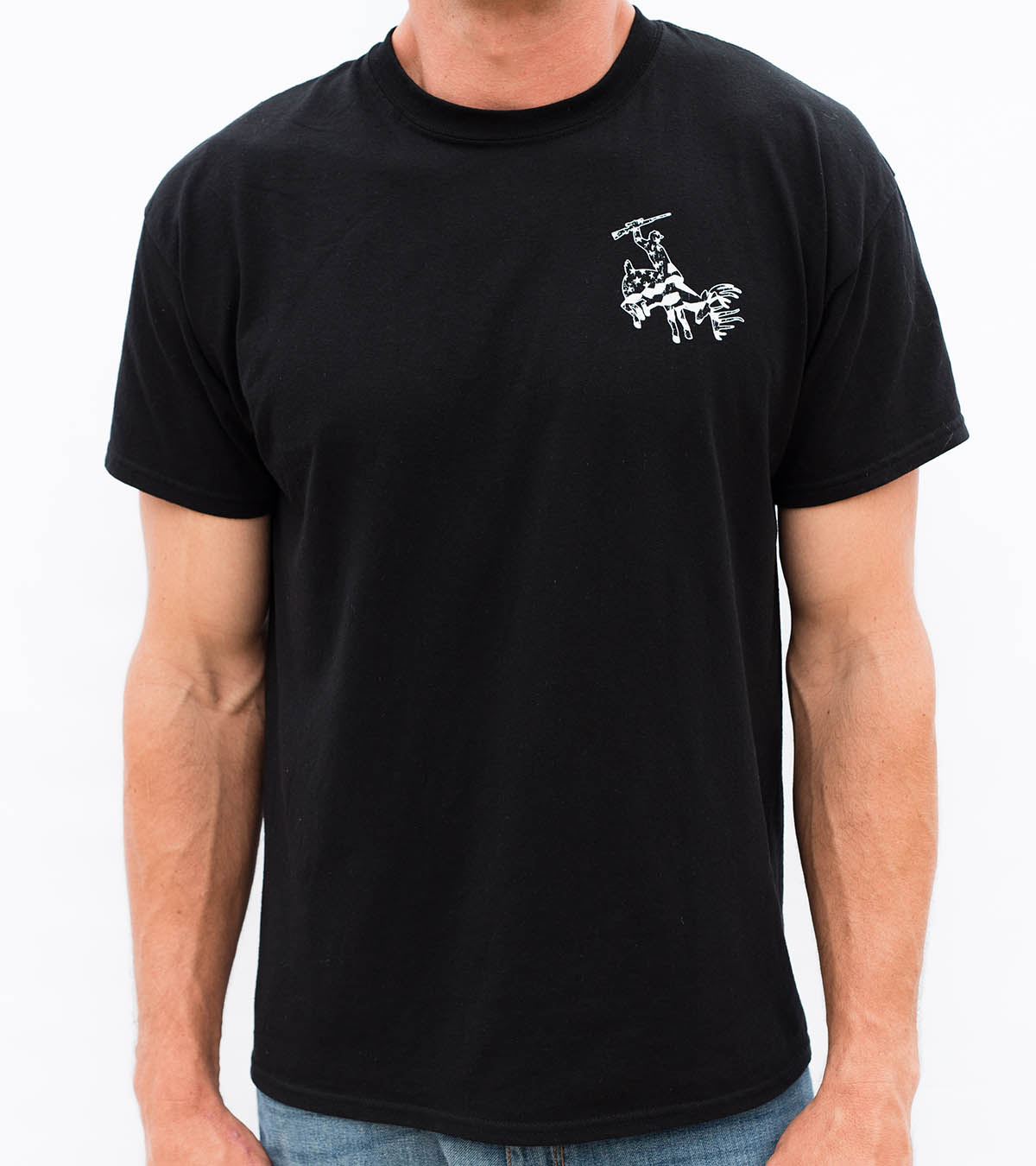 Deerboy Vertical Flag Tee Rifle Logo In Black Front