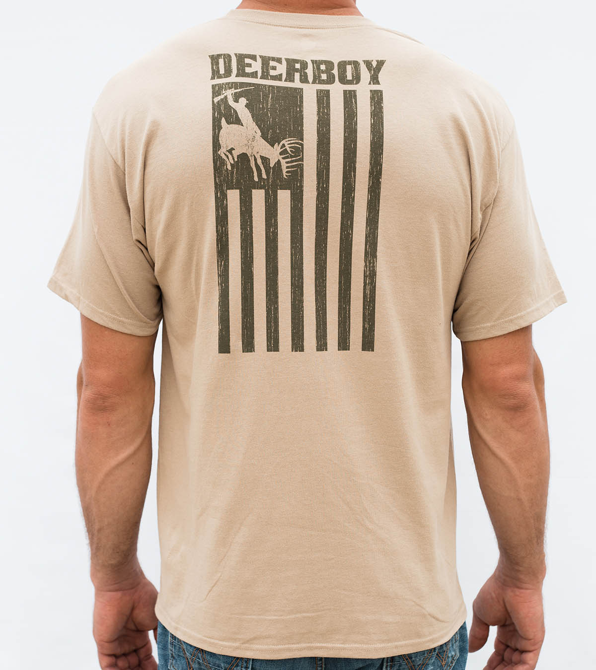 Deerboy Vertical Flag Tee Rifle Logo In Khaki Back