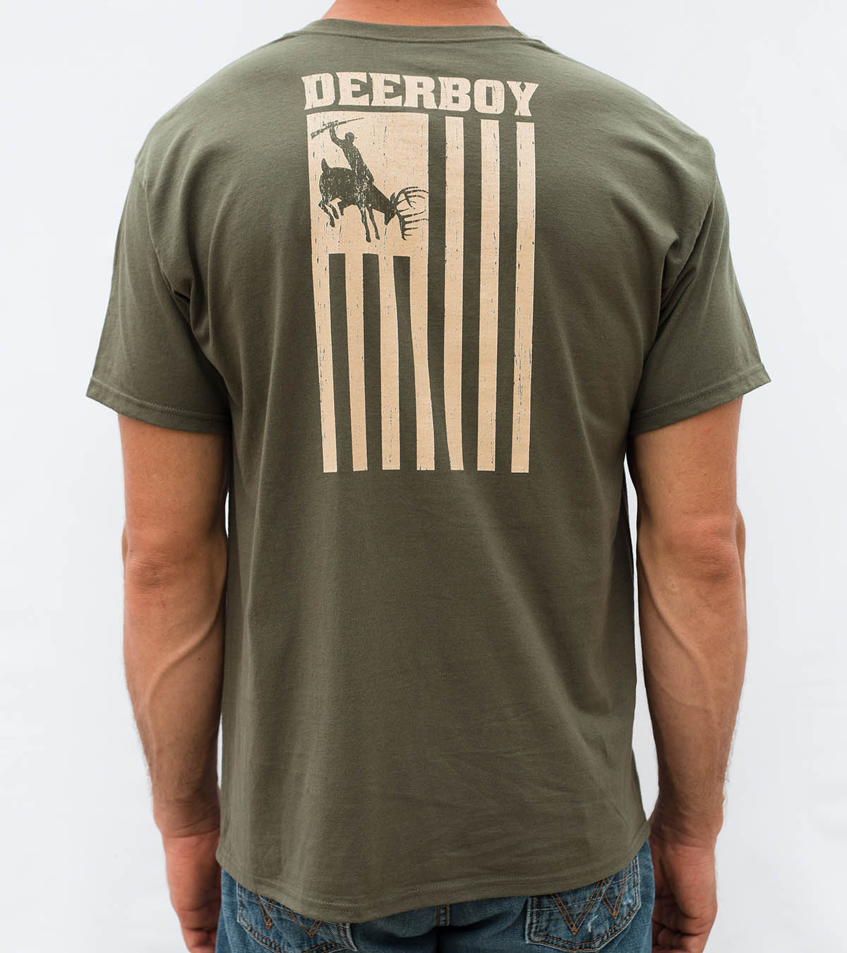 Deerboy Vertical Flag Tee Rifle Logo In Olive Drab Back