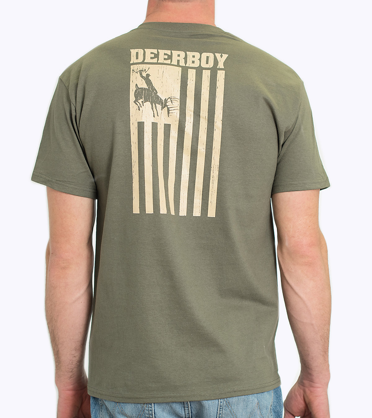 Deerboy Vertical Flag Tee Bow Logo In Olive Drab Back