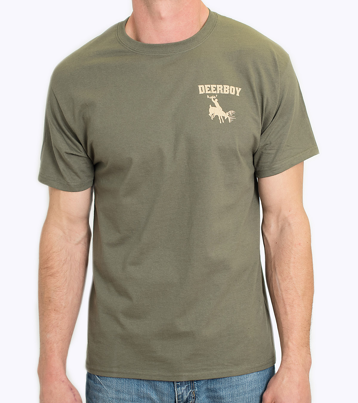 Deerboy Vertical Flag Tee Bow Logo In Olive Drab Front