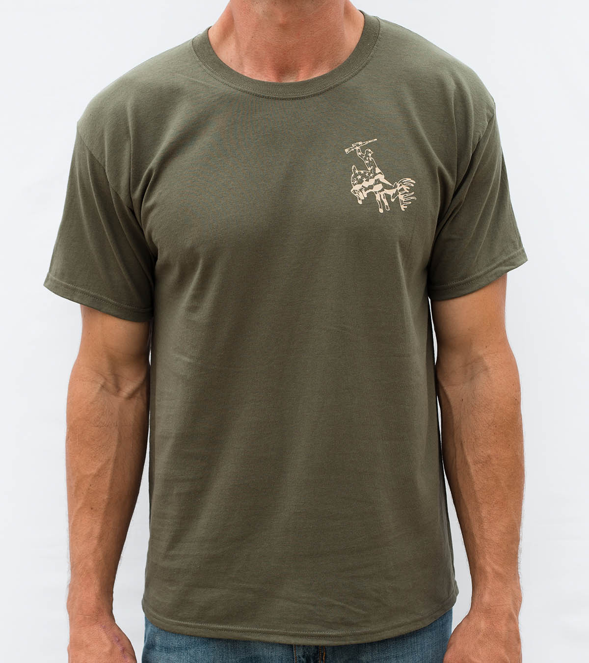 Deerboy Vertical Flag Tee Rifle Logo In Olive Drab Front